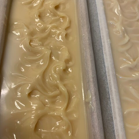 Close-up of the textured top of Highland Light handmade soap