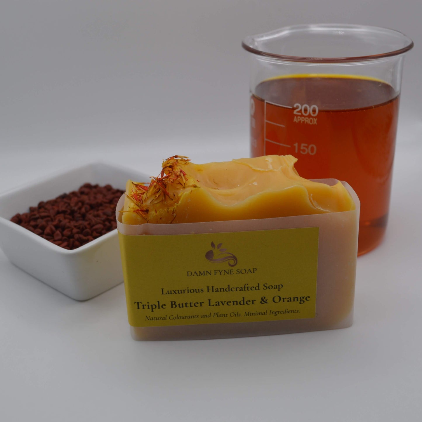 orange lavender annatto infused olive oil triple butter soap