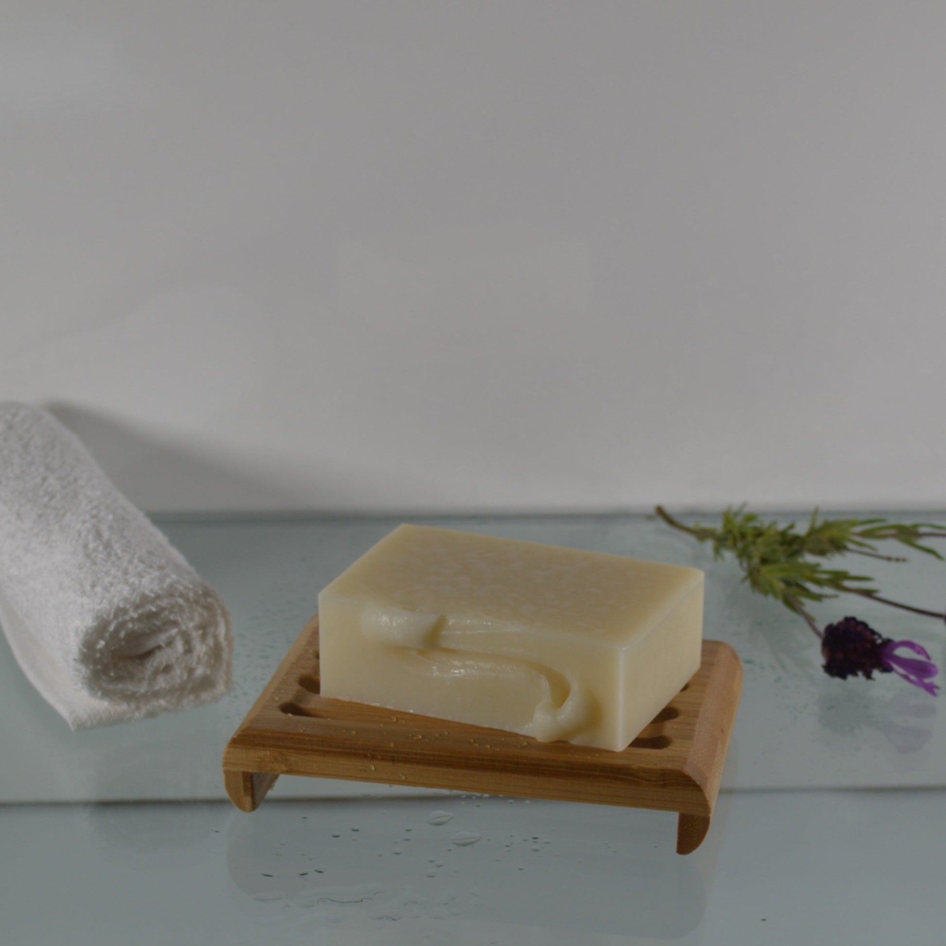 Lavender & Rose Geranium soap bar handmade in Argyll – plant-based, vegan, and ideal for sensitive skin.