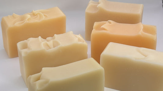 Selection of handmade soap bars made in small batches by Damn Fyne Soap in Argyll