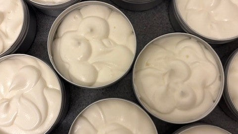 close up showing the texture of damn fyne soap whipped hand and body butter