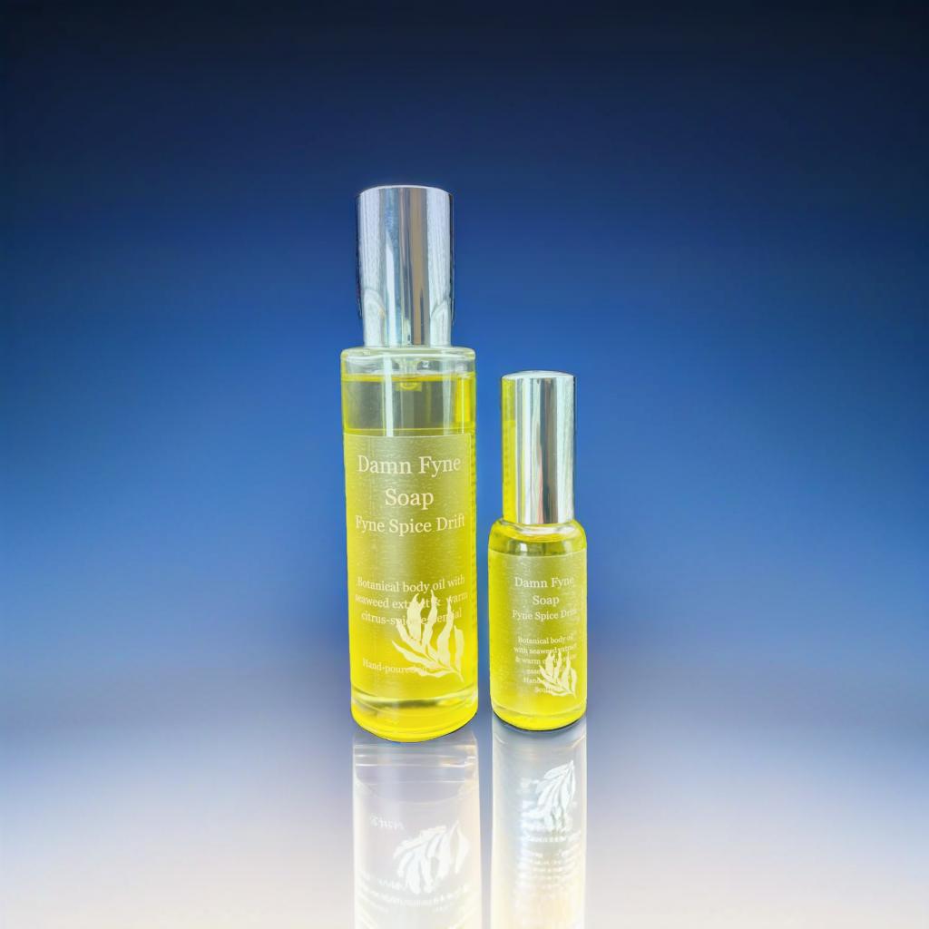 Scottish botanical body oil with patchouli, orange and pink pepper