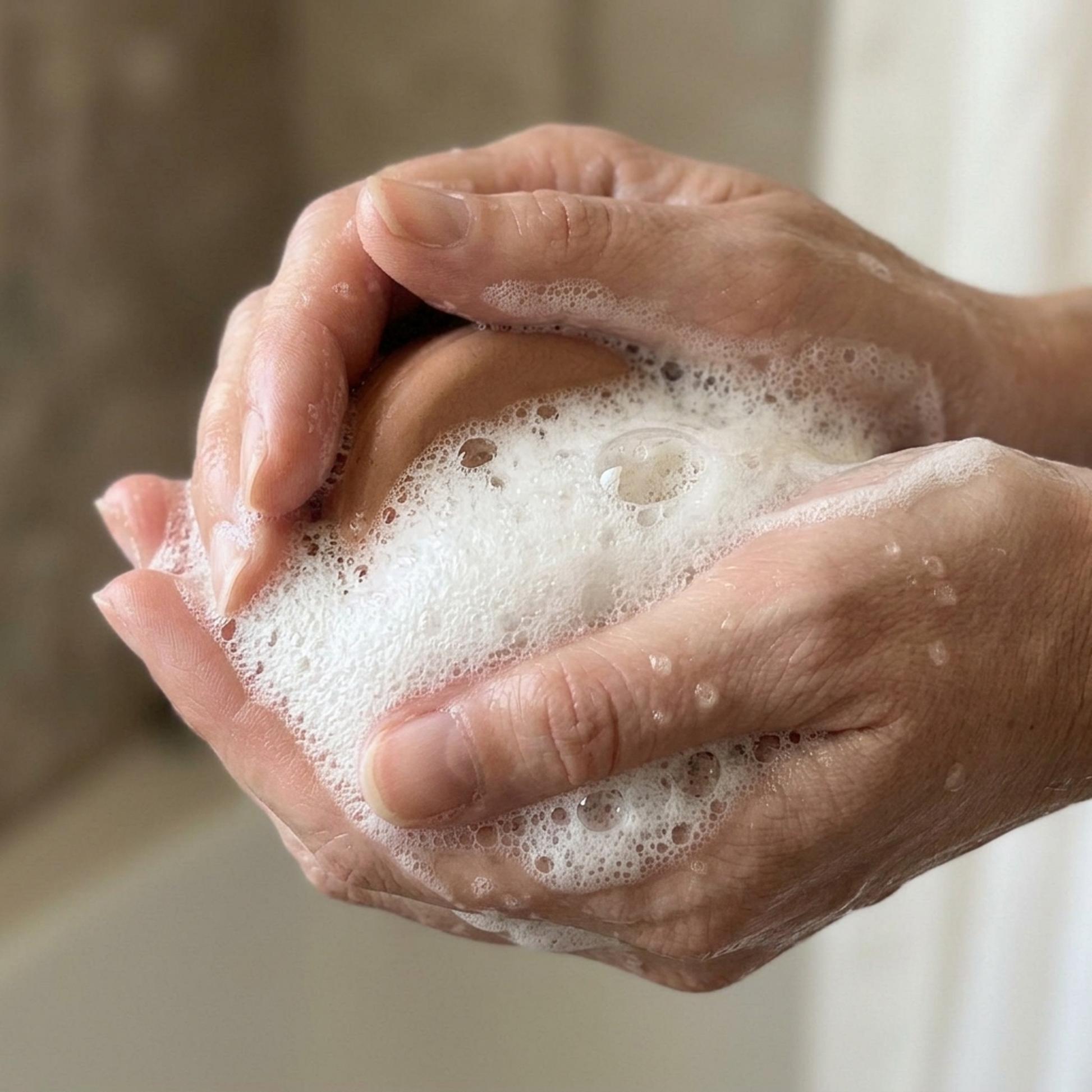 shampoo bar in use