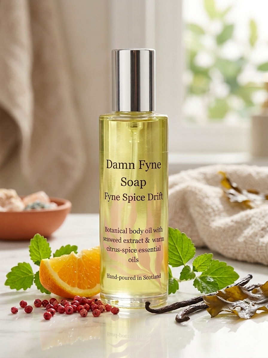 luxury fast absorbing body oil. with patchouli, vitamin , avocado oil. In a glass bottle.