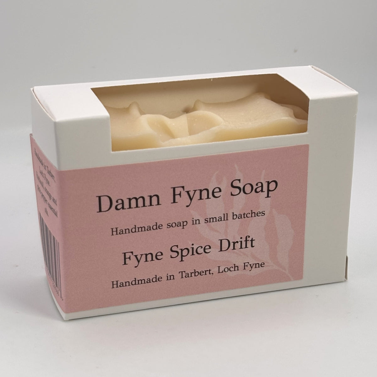 Fyne Spice Drift handmade soap in its recyclable cardboard box, made in Tarbert, Argyll.