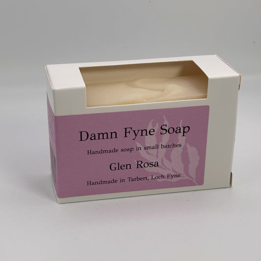 Glen Rosa handmade soap with rose geranium and lavender, made in Tarbert, Argyll.