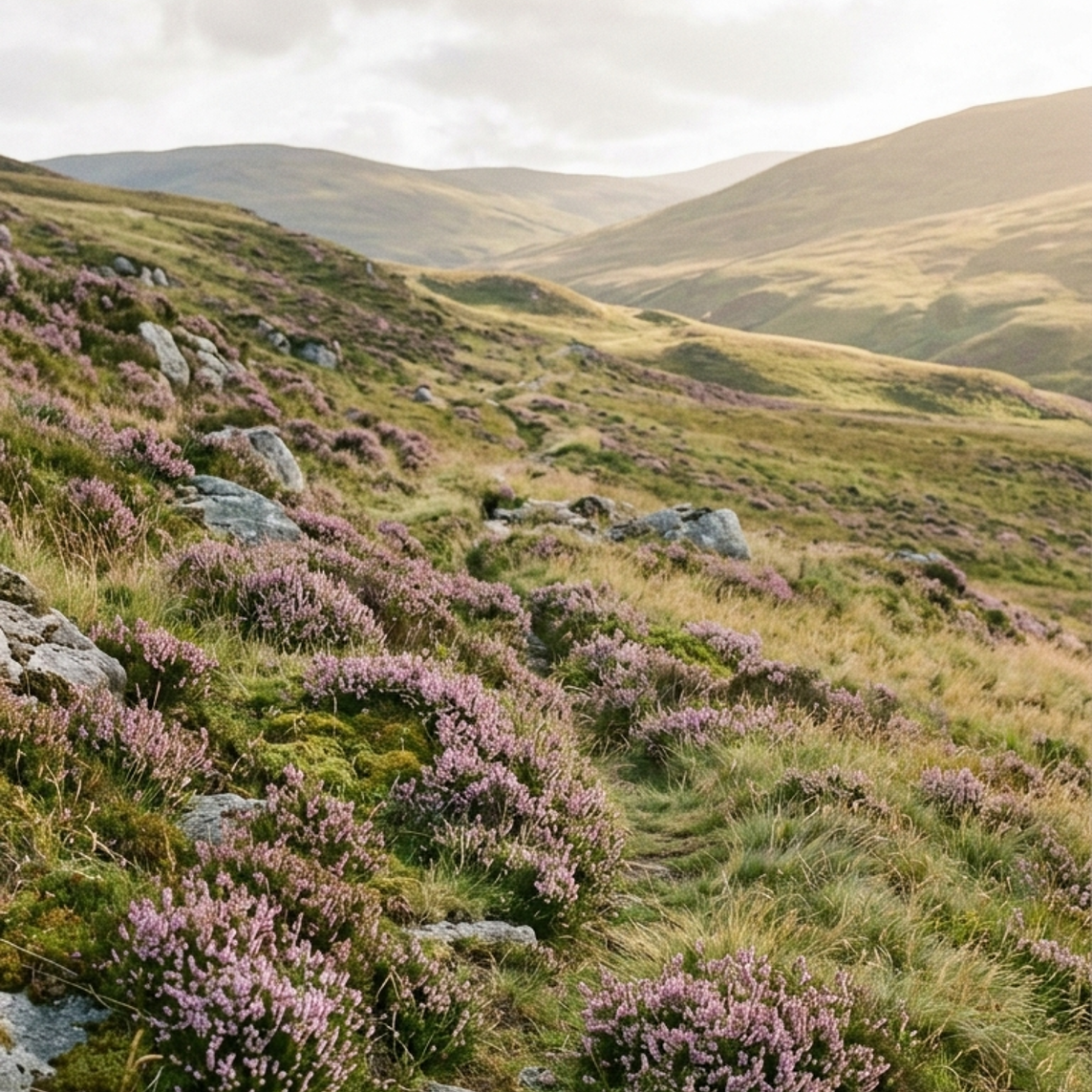 a scene of a heather brae in Argyll