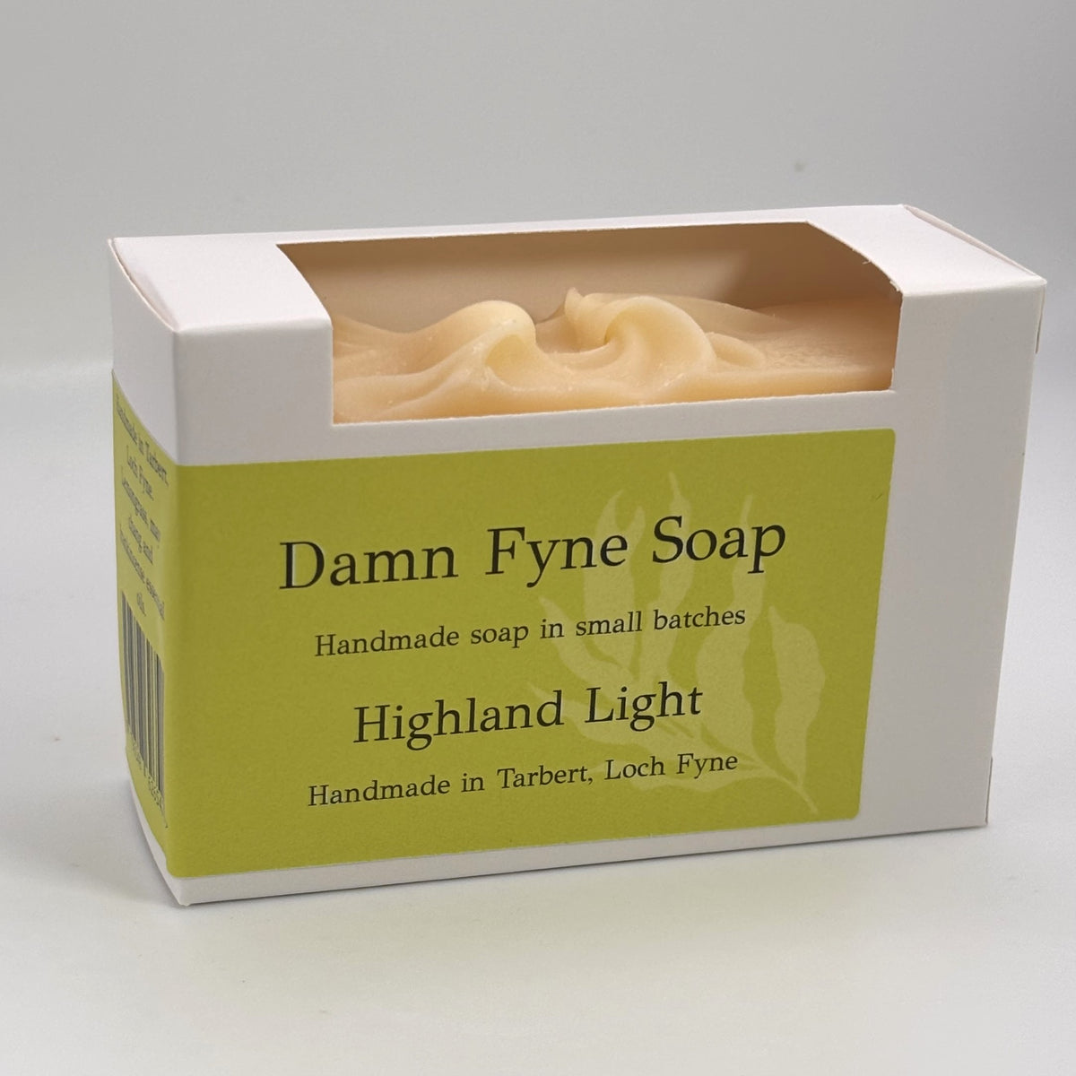 Highland Light handmade soap in its recyclable cardboard box, made in Tarbert, Argyll.