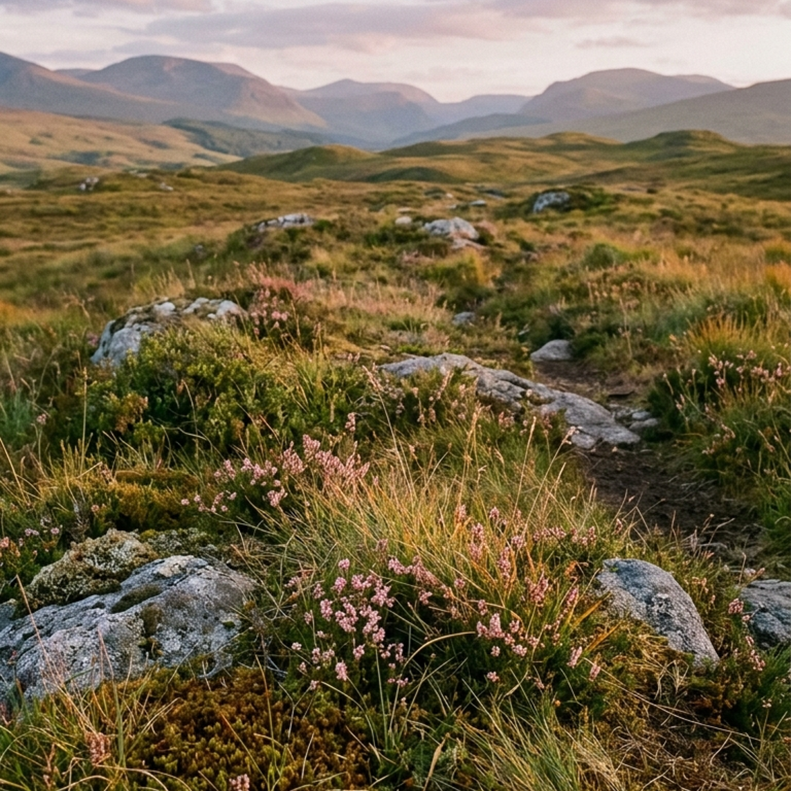 Scottish moor with native wildflowers, to compliment moor petal body butter.