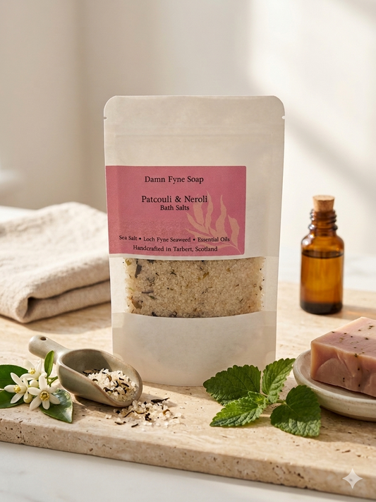 patchouli and neroli sea salt bath salts with loch fyne seaweed and essential oils