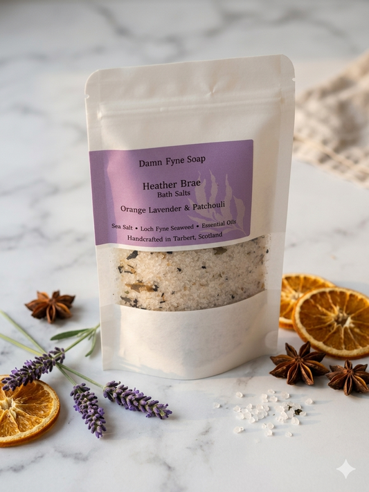 bath salts with orange, lavender and patchouli essential oils.