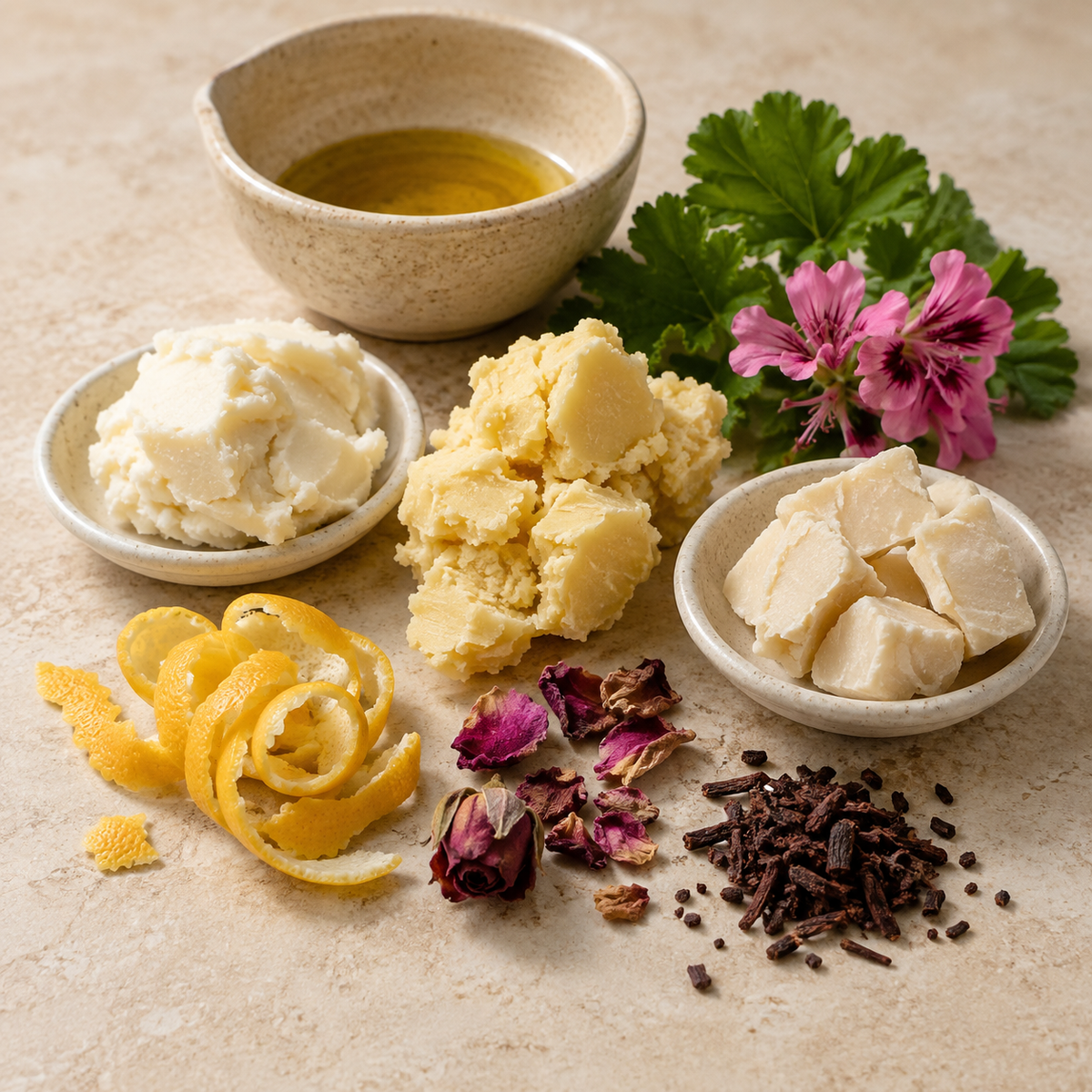 Rose geranium and lemon soap ingredients